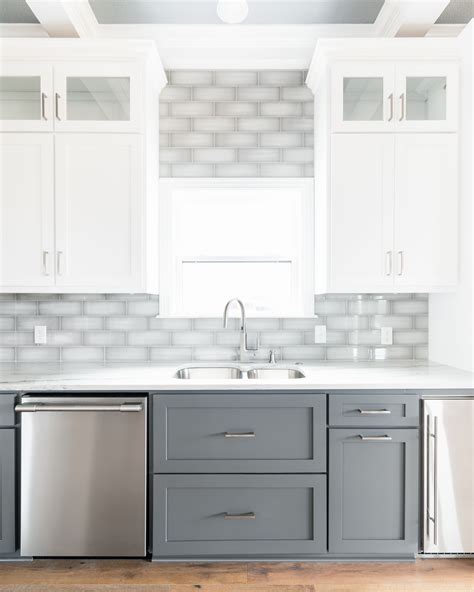 gray lower cabinets white upper