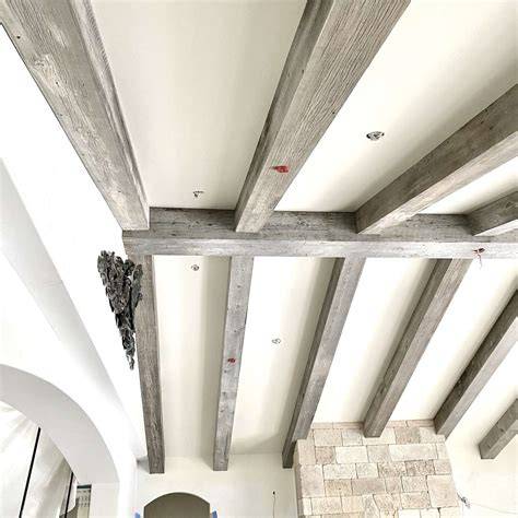 grey painted ceiling beams
