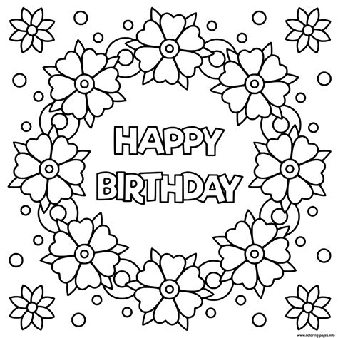 happy birthday flowers coloring pages