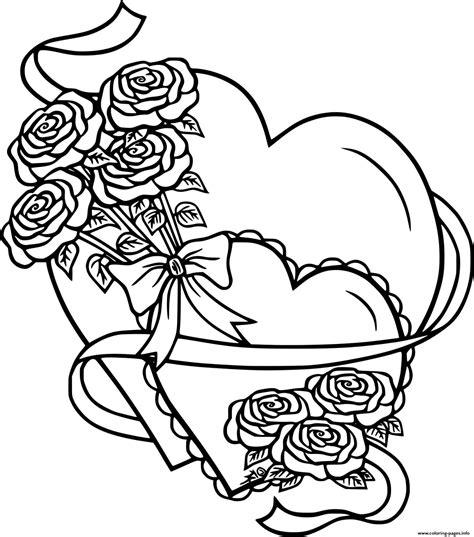 heart with roses coloring pages