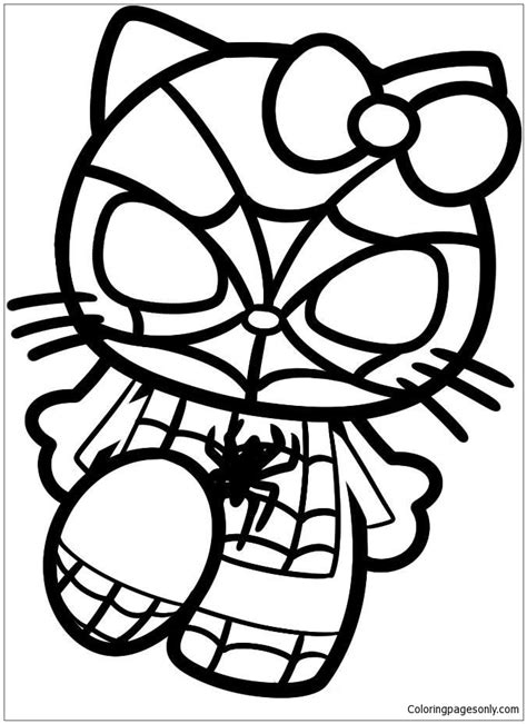 hello kitty spiderman coloring pages
