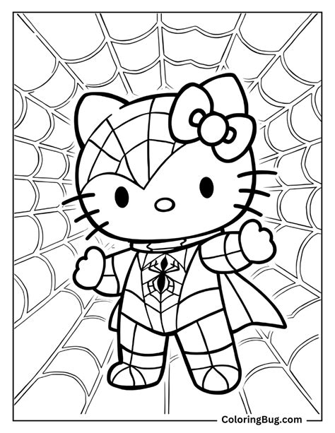 hello kitty spiderman coloring pages