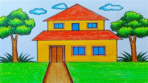 house drawing colour easy