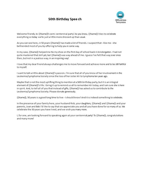 how to write a 50th birthday speech