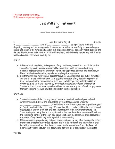 How To Write A Will Template