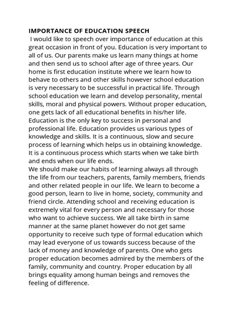 importance of education speech in english pdf