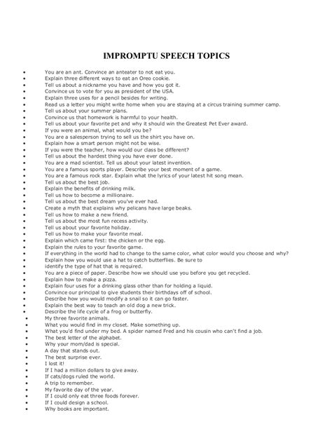impromptu speech topics for middle school students