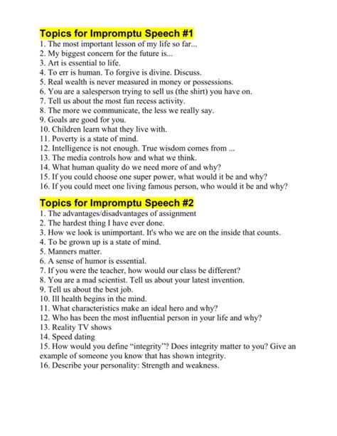 impromptu speech topics for university students