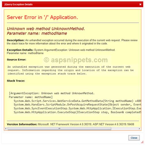 jQuery Ajax error handling show custom exception messages