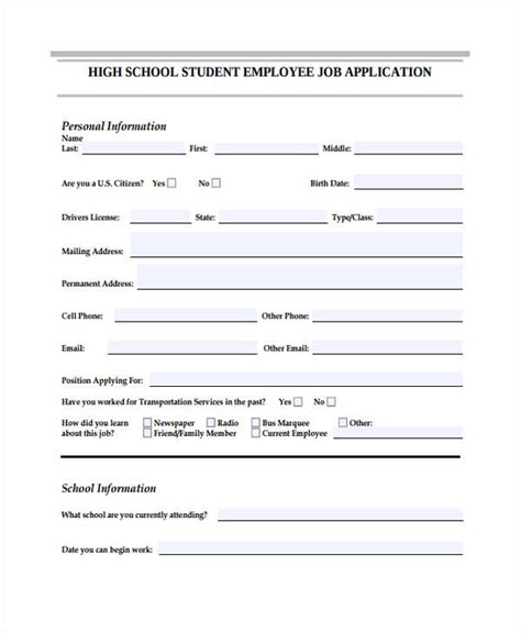 Job Application Template For Students