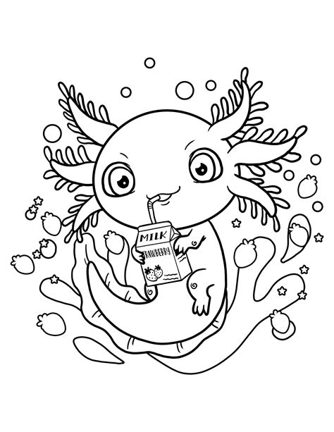 kawaii axolotl coloring pages