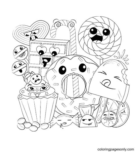 kawaii candy coloring pages