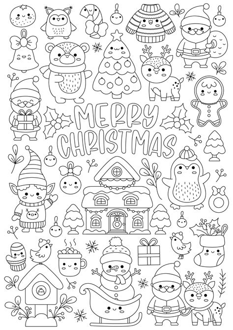 kawaii cute christmas coloring pages