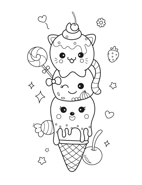 kawaii ice cream coloring pages