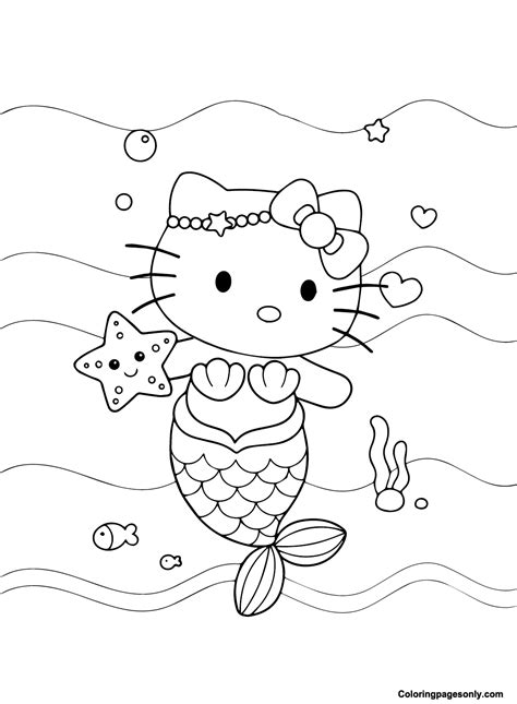 kitty mermaid coloring pages