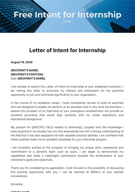 Letter Of Intent Internship Template