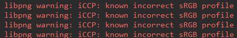 libpng warning iCCP known incorrect sRGB profile