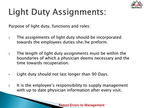 Examples of Light Duty Tasks