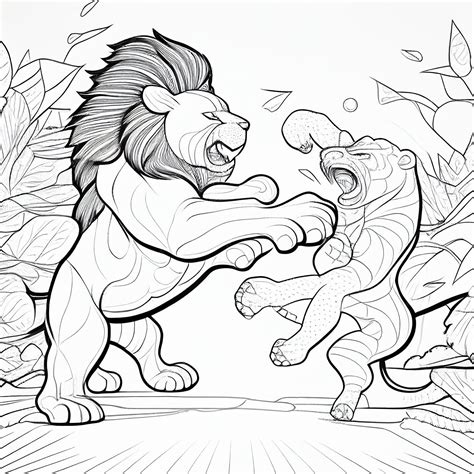 lion and tiger fighting coloring pages