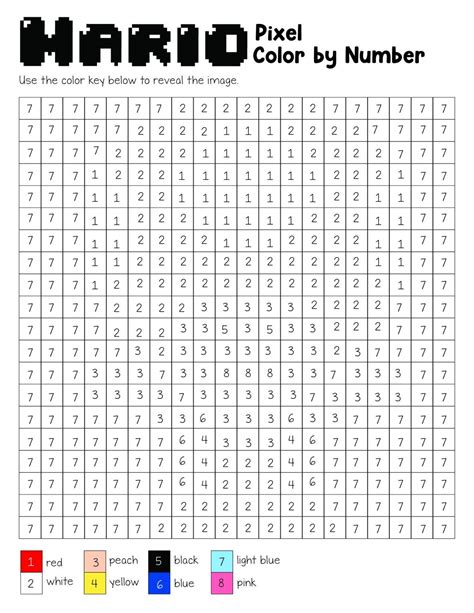 mario color by number coloring pages