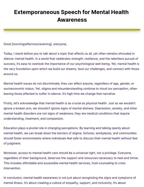 mental health speech examples