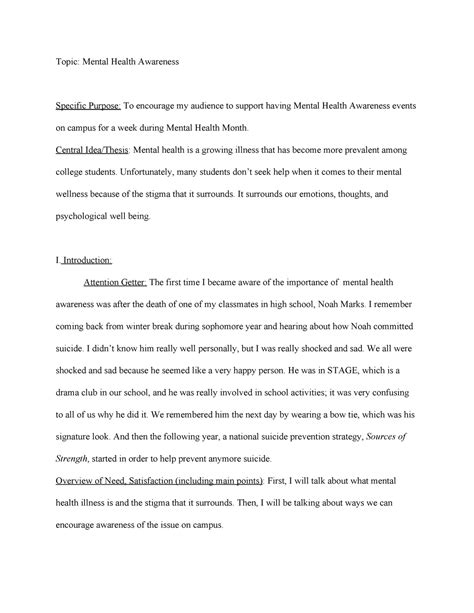 mental health speech ideas
