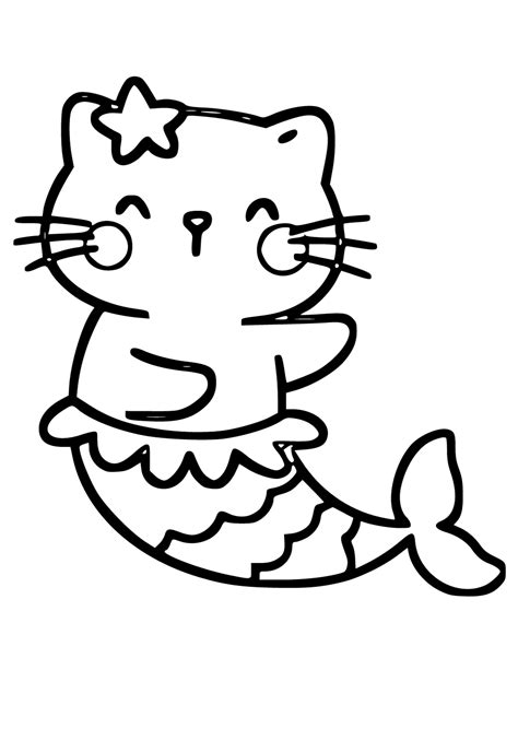 mermaid cat coloring page