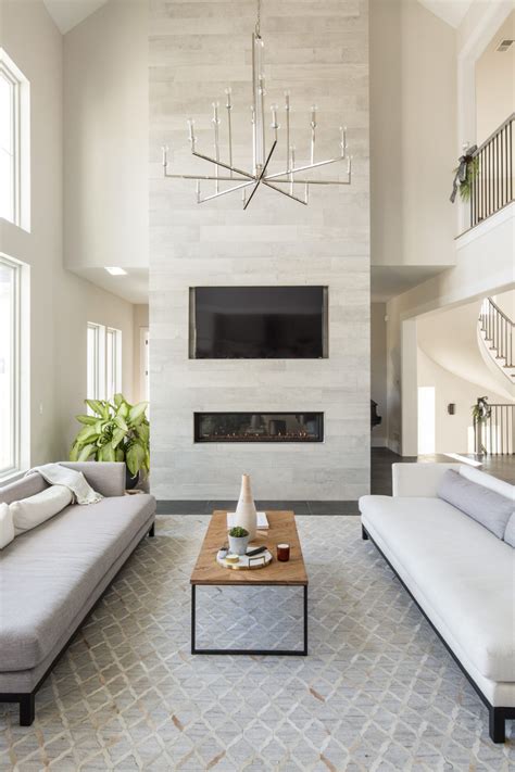 modern fireplace high ceiling