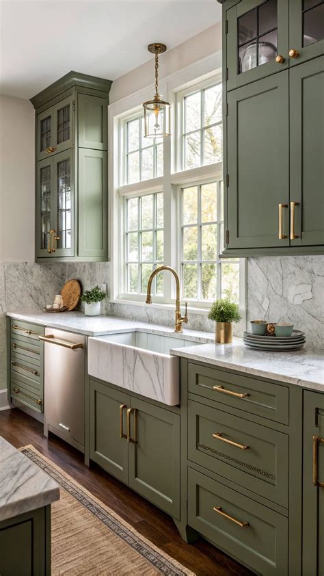 moss green kitchen cabinets