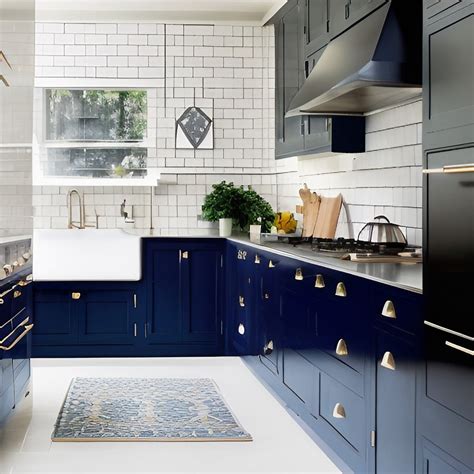 navy and gold kitchen