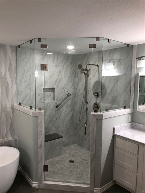 neo angle shower with half wall