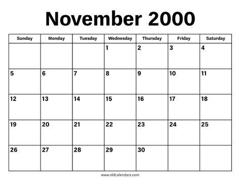 november 2000 calendar