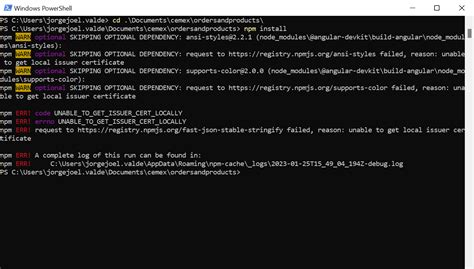 npm ERR code UNABLETOGETISSUERCERTLOCALLY