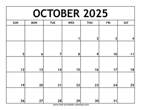 October Printable Calander