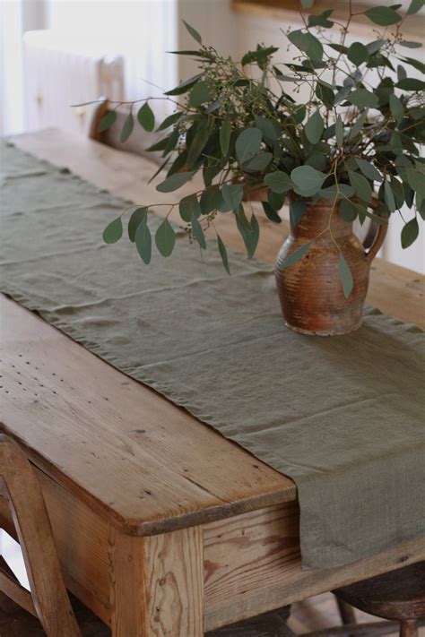 olive green table runner