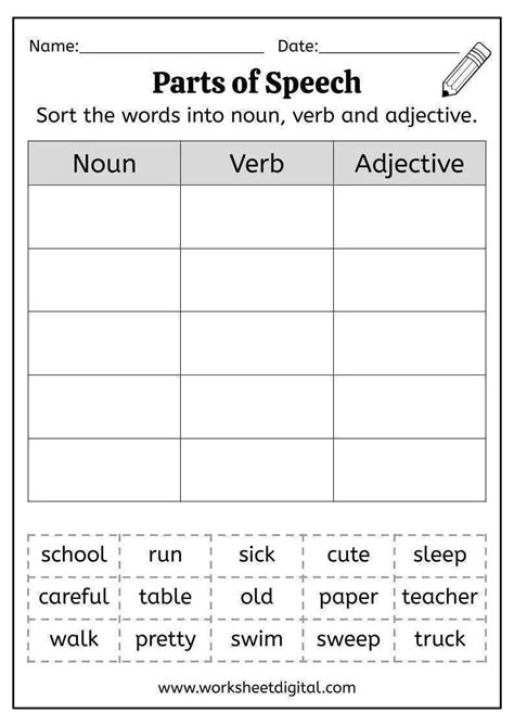 parts of speech worksheets 2nd grade