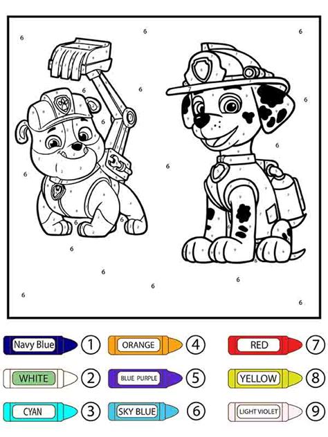 paw patrol color by number