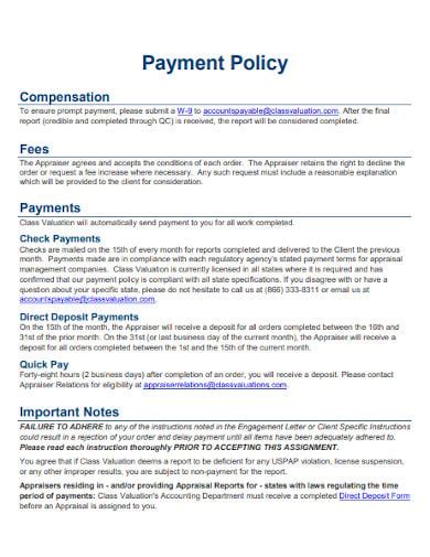 Payment policy