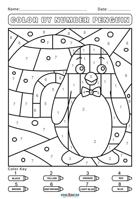 penguin color by number printable