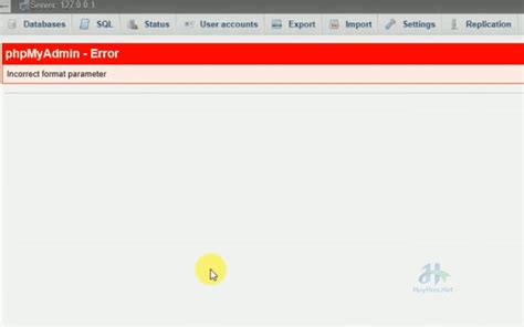 phpMyAdmin - Error  Incorrect format parameter