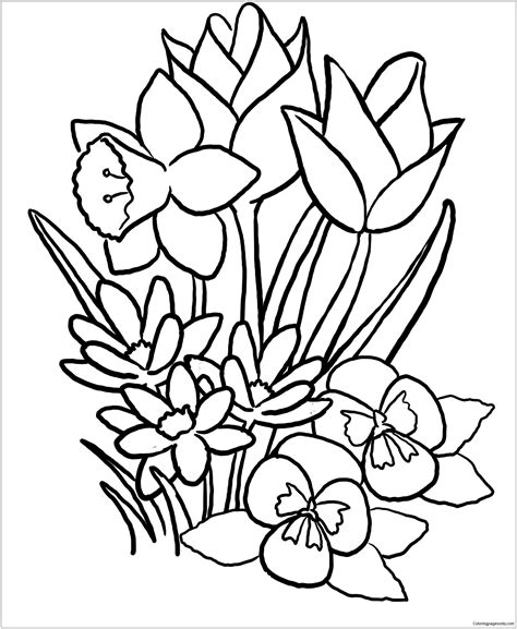 pictures of spring flowers to colour in
