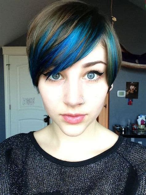 pixie cut with blue highlights