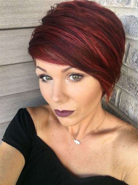 pixie cut with red highlights
