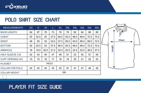 Polo Shirts Size Chart