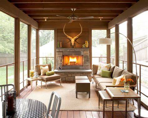 porch with fireplace