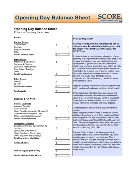 prepare an opening day balance sheet