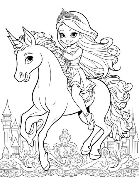 princess on a unicorn coloring page