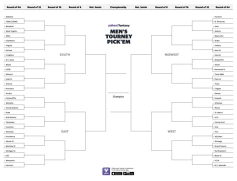 Printable Ncaa Men Bracket