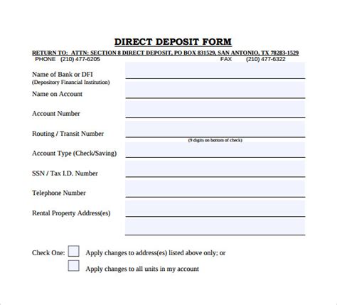 Printable Simple Direct Deposit Form