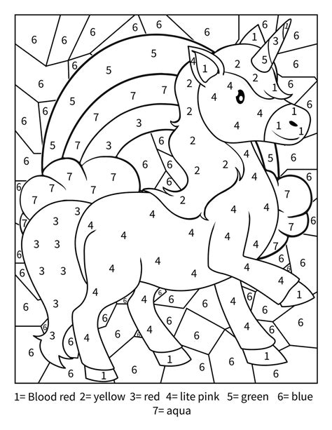 printable unicorn color by number